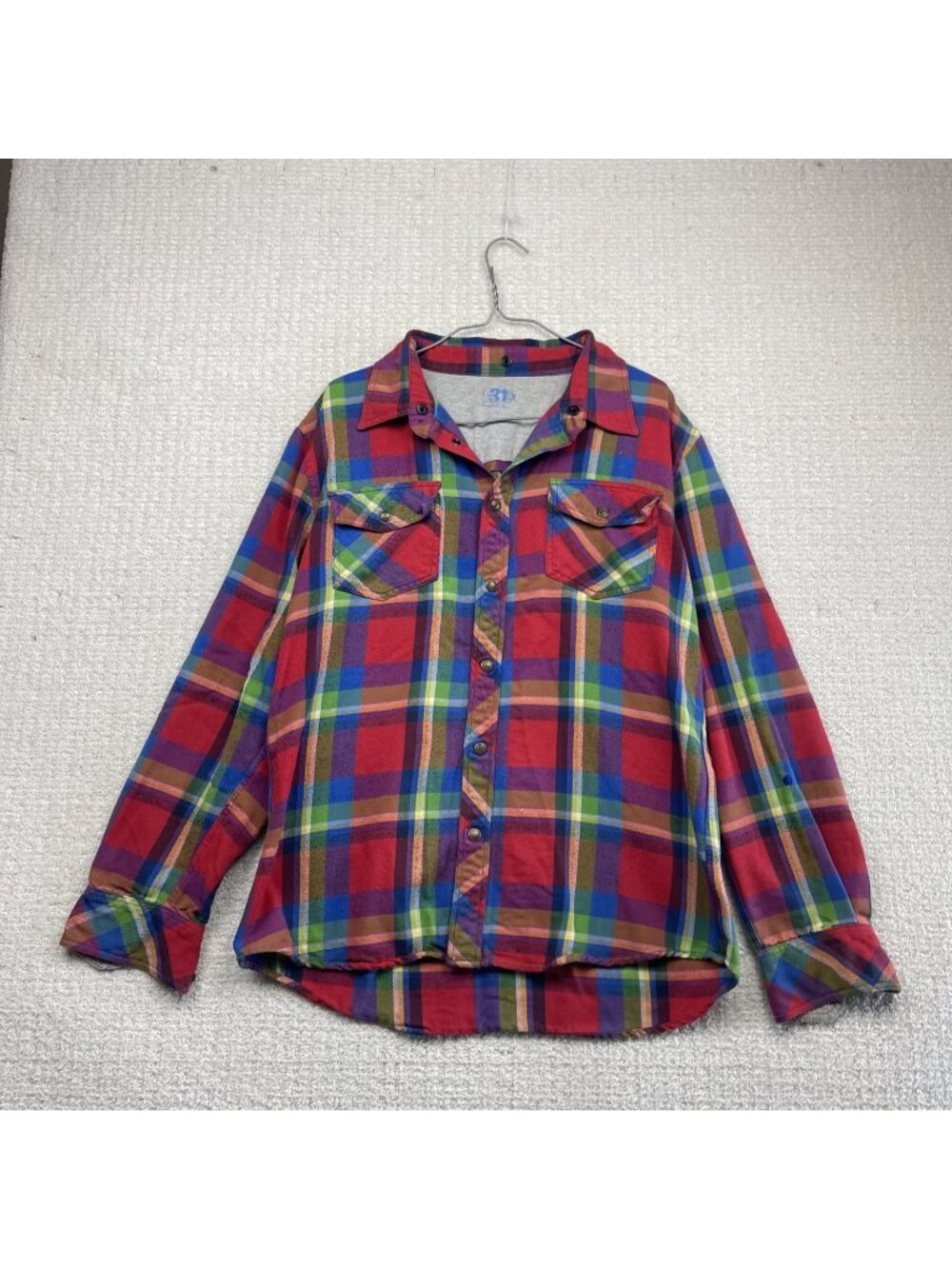 Vintage Le 31 Western Multicolor Flannel Plaid Shirt Button Snap Size XL Cowboy